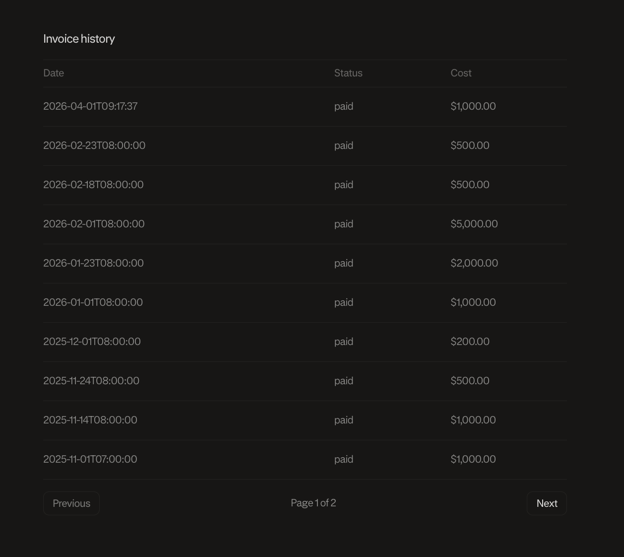 Invoice History